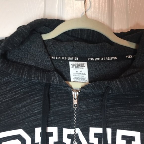 PINK Victoria's Secret Front Full-Zip Side Stripes Black/Gray Hoodie Medium - Picture 4 of 16